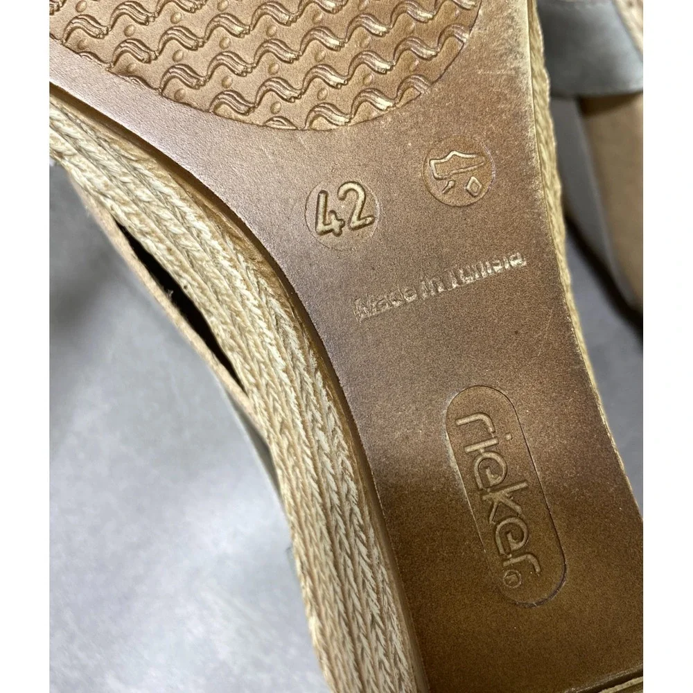 Rieker Antistress Floral Metallic Grey Wedge Espadrille Sandals 42 V8502-42